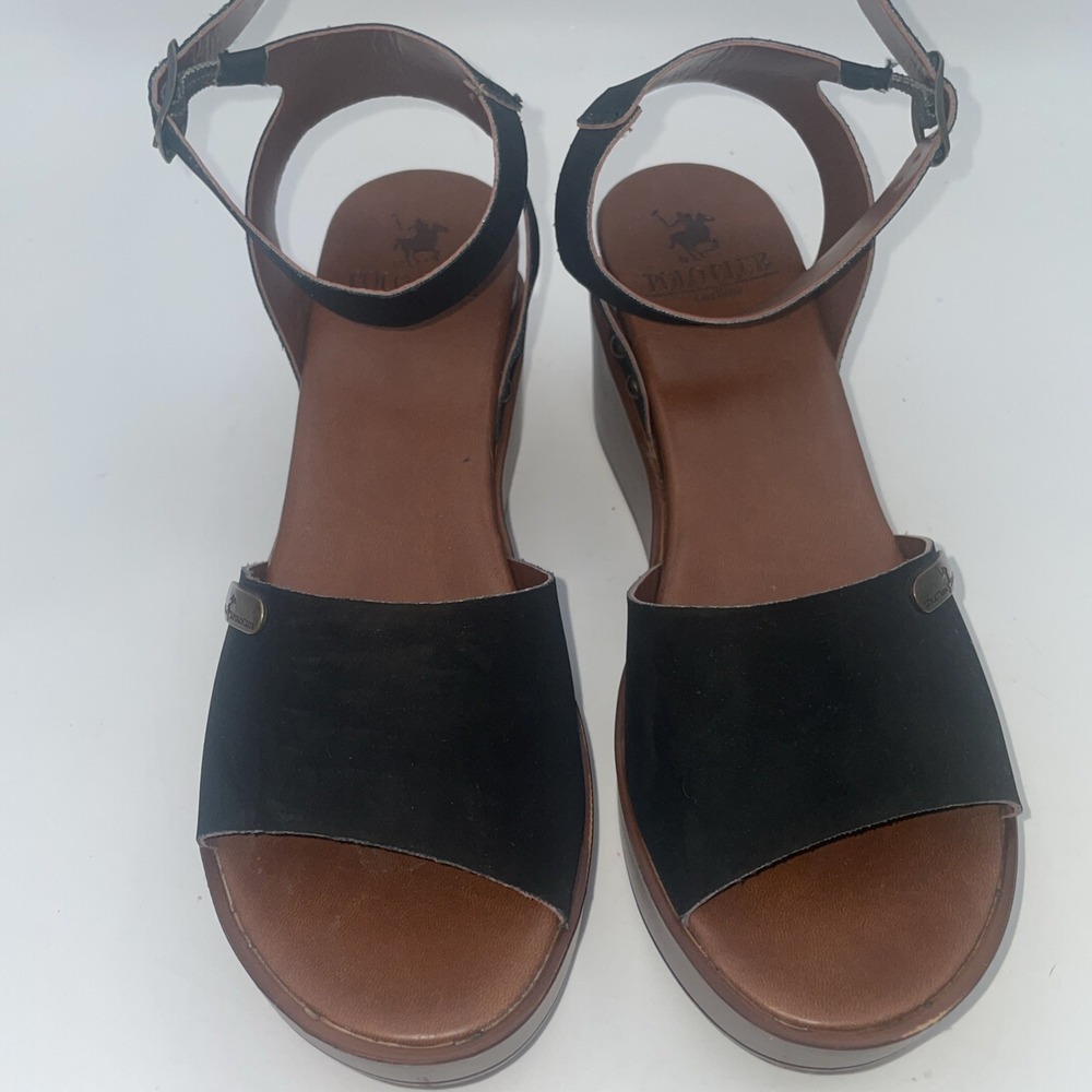 Polo Ralph Lauren Black Suede Block Heel Ankle Strap Sandal Women's Size 7.5 - Picture 2 of 11